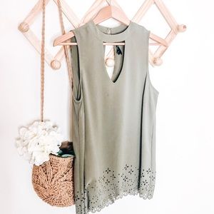 Olive Eyelet Top